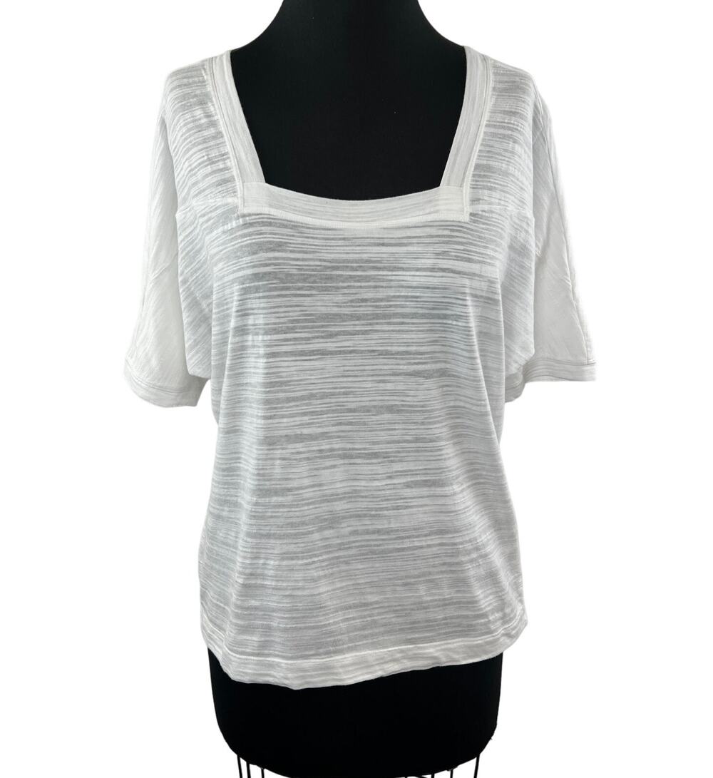 Anthropologie White Spacedye Cotton Blend Square Neck Short Sleeve Tee Shirt XS